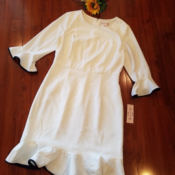 Nanette Lepore Classy White Black Trim Dress Sz12 - Picture 2 of 8